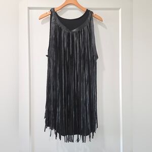 Uniq Black Faux Leather Fringe Mini Dress - Western Festival Style Small 2 Piece